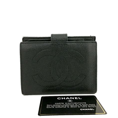 chanel cc logo black caviar skin bifold wallet